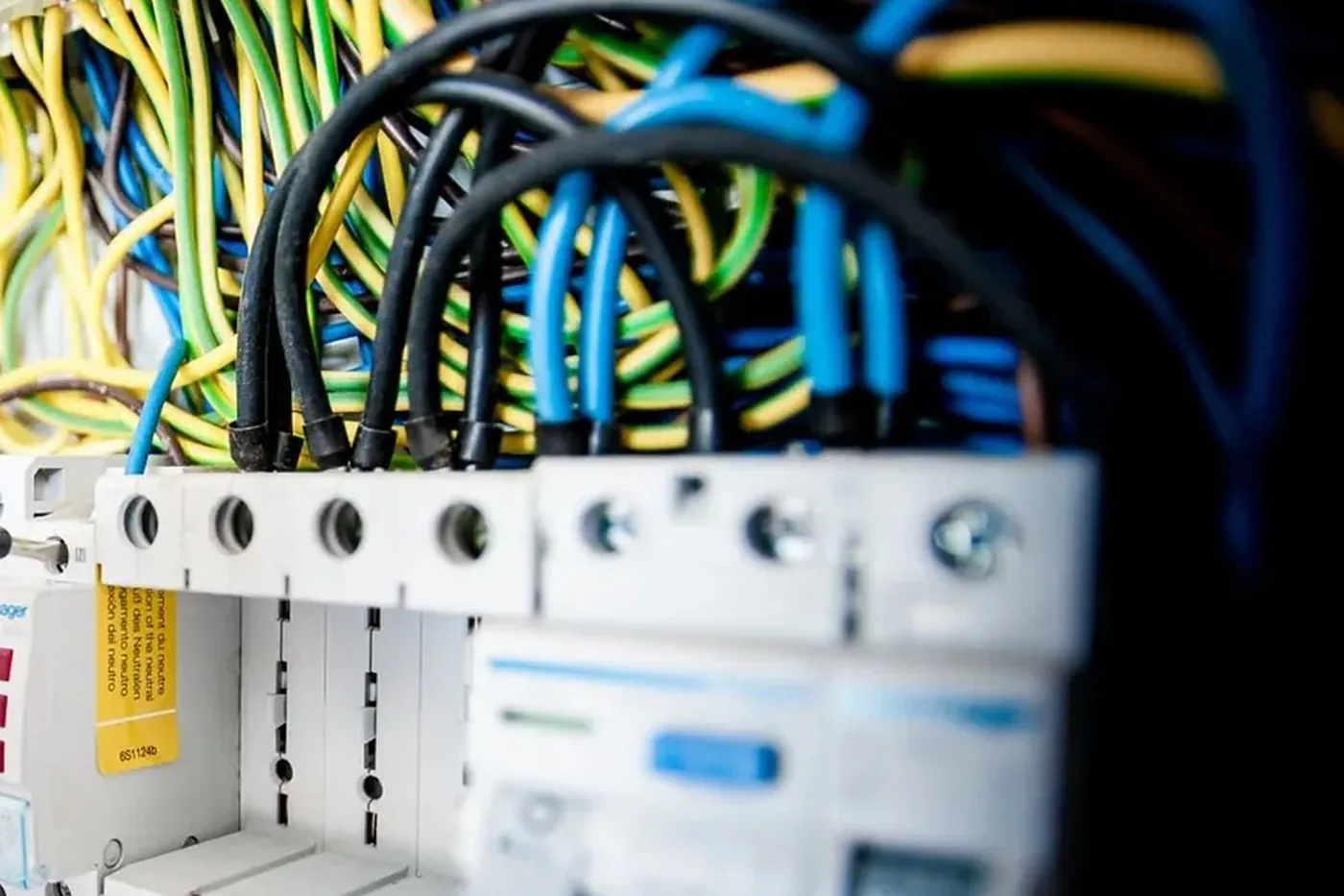 Commercial electrical panel with organized circuit wiring